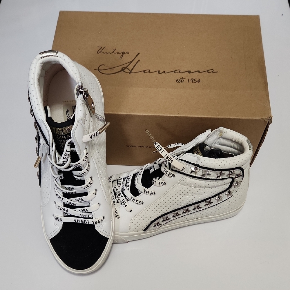 Vintage Havana Women's Black and White High-Top Sneakers